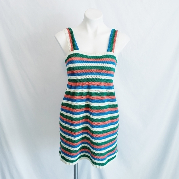NWT Zara Crochet Knit Stripe Mini Dress Sleeveless Sustainable - Picture 2 of 14